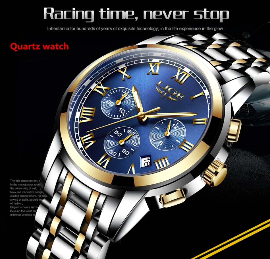 LIGE Mens Watches Top Luxury Brand Automatic Mechanical Watch Men Full Steel Business Waterproof Sport Watches Relogio Masculino