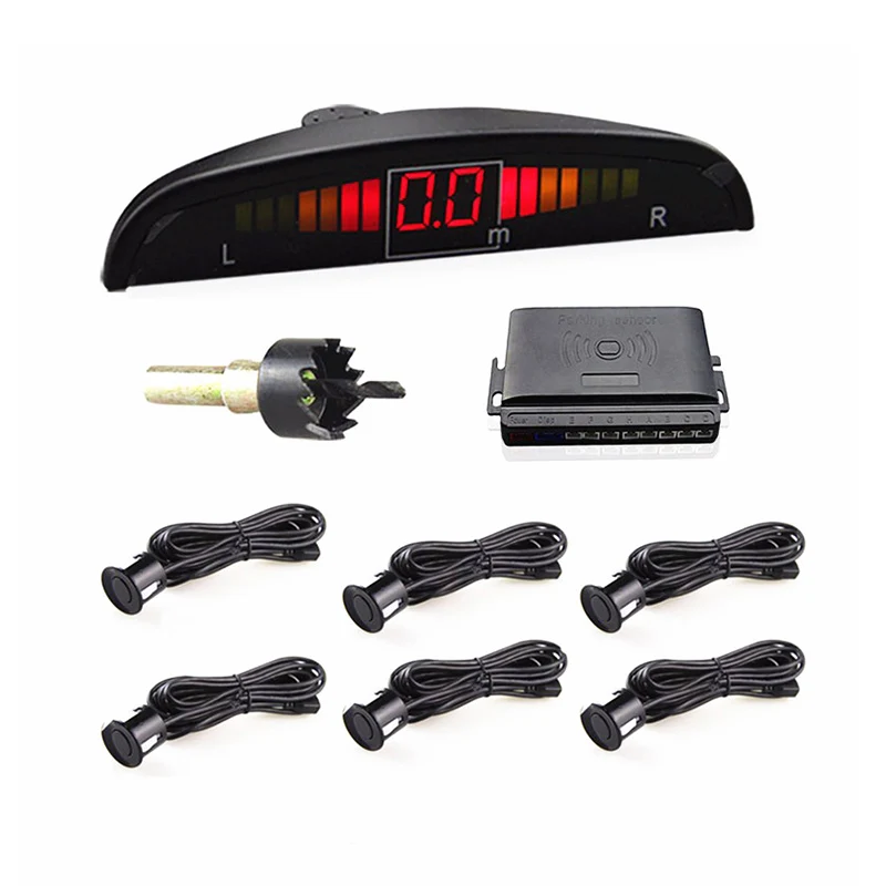 6 Sensors Car Led Parking Sensor 22mm 12v Rated Voltage Kit Display For