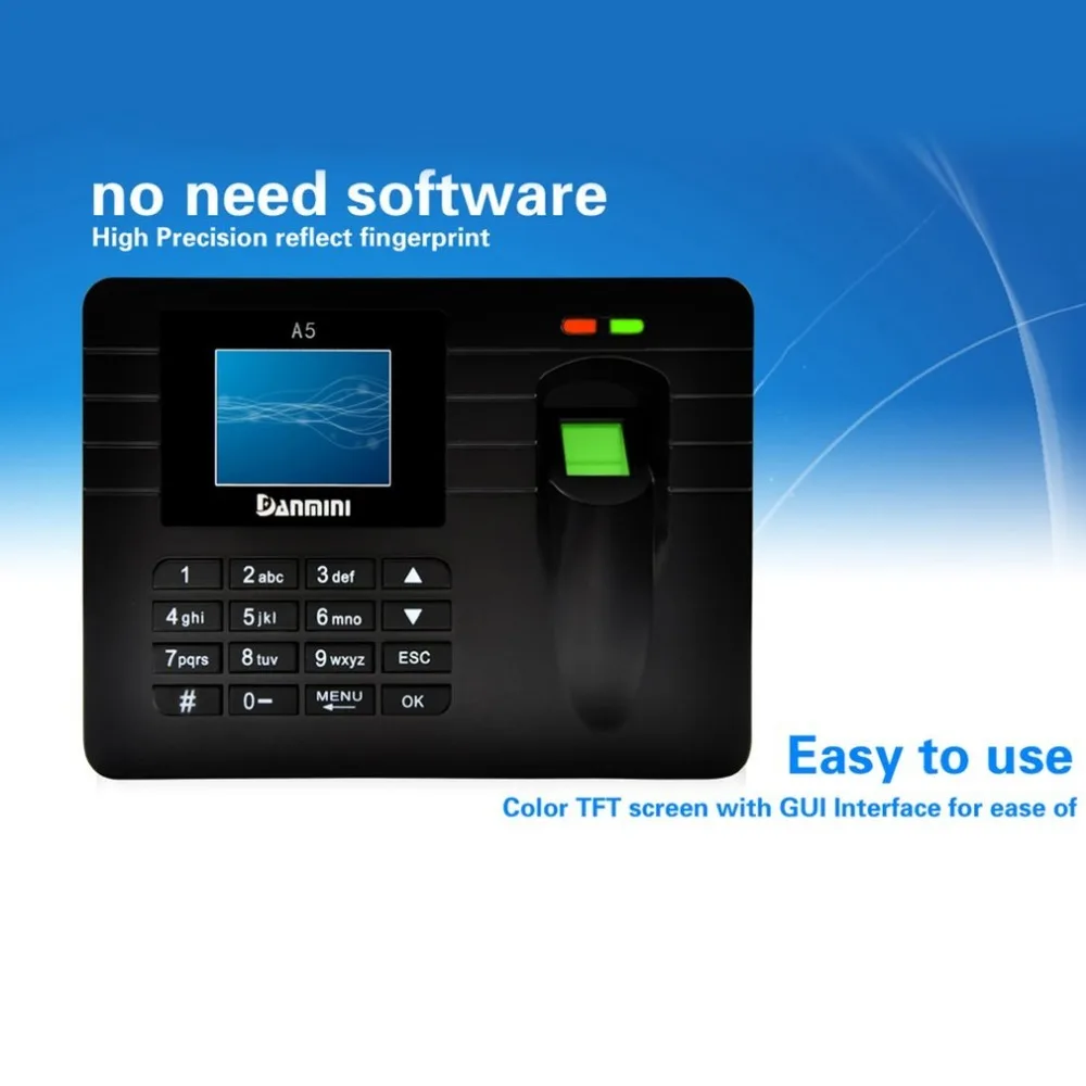 

DANMINI A5 TFT Color Screen Fingerprint Recorder Free-software Employee Attendance Machine Time Clock Recorder