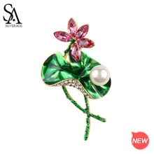 SA SILVERAGE цветок сплав драгоценный камень в форме листа лотоса Броши для женщин булавки и броши бутоньерка жемчужные броши брошь в виде цветка