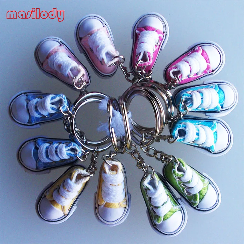 100pcs/Lot 35mm Mini Canvas Sneaker Shoes keychain Cute Gifts Shoe