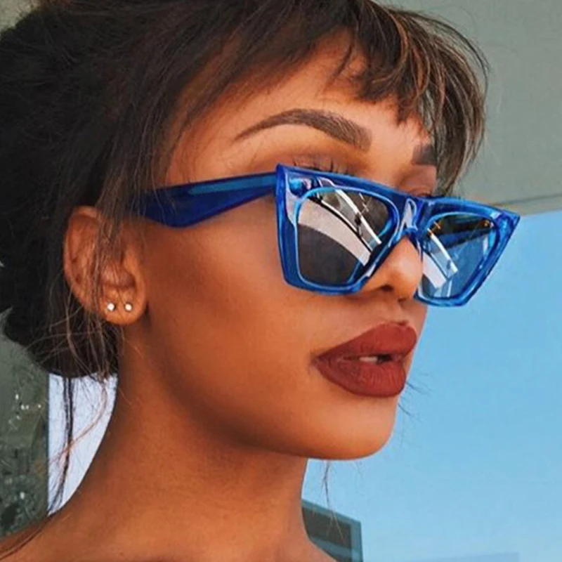 

[EL Malus]2018 New Cat Eye Frame Sunglasses Women Female UV400 Red Blue Tan Lens Mirror Vintage Sun Glasses Brand Designer
