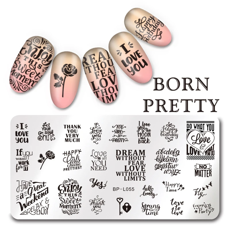 

BORN PRETTY Rectangle Manicure Stamping Template Letters Design 12*6cm Nail Art Image Plate BP-L055