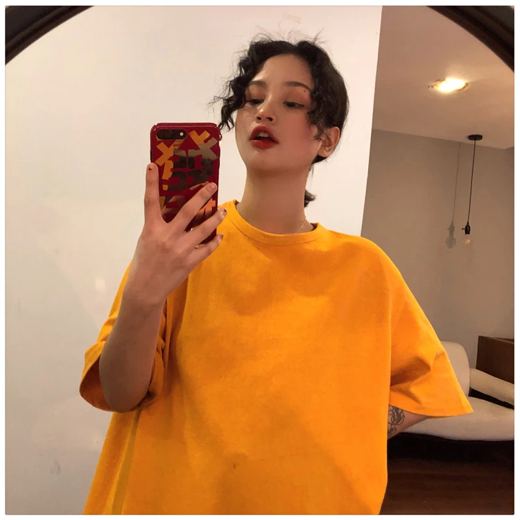 oversized Tee Shirt 7 Solid Color Basic T-shirts Women Casual Harajuku Summer long white black Tops Korean Hipster White T Shirt friends t shirt