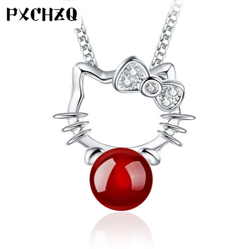 Красный Hello Kitty серебряный цвет подвески ожерелья Простые Модные женские
