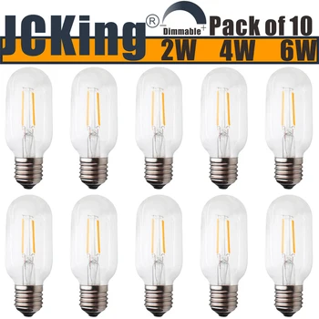 

JCKing Pack of 10 Dimmable 2W/4W/6W E26/E27 Screw LED Retro Filament Bulb,T45 SES Vintage Lamp Light Bulb for Chandelier