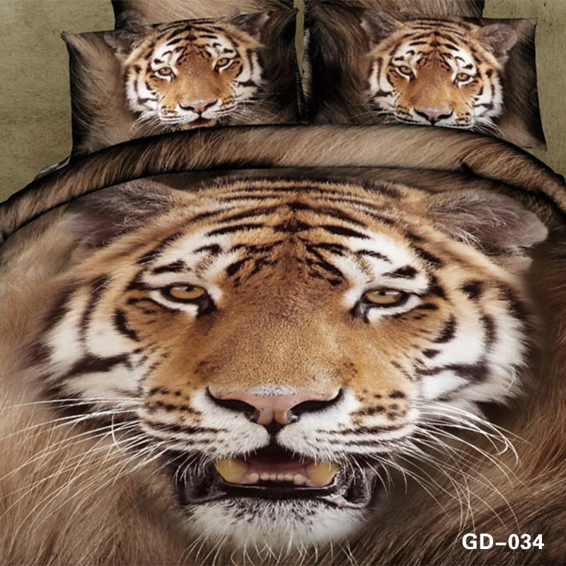 

3D Tiger bedding sets bedspread duvet quilt cover cal king size queen duoble animal print fitted cotton bed sheets linen 5pcs