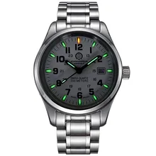 Карнавал Мужская мода Тритий светящийся водонепроницаемый стальной ремешок для часов кварцевые часы Wristewatch-Серебряный чехол зеленый светящийся