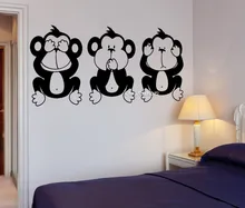 Three Wise Monkeys Vinyl Wall Stickers Yoga Meditation Relaxation OM Zen Office Decoration Wall Decal Removable