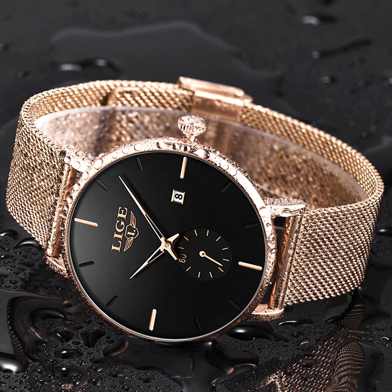 LIGE новые роскошные женские часы с металлической сеткой Простые Классические наручные Модные Повседневные кварцевые высококачественные женские часы Montre Femme