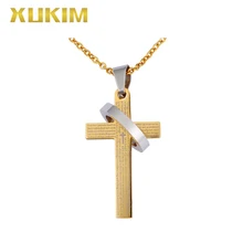 RP139-G Xukim Jewelry Spanish Bible Lord's Prayer Gold Neckalce Gift Necklace Cross Religion Pendant Necklace rp114 xukim jewelry bible jesus cross stainless steel religion pendant necklace