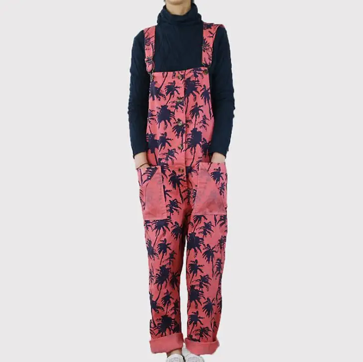 

Women's Trousers Cotton Rompers Womens Jumpsuit Plus Size 2019 Spring Full Length Overalls for Women Floral Combinaison Femme