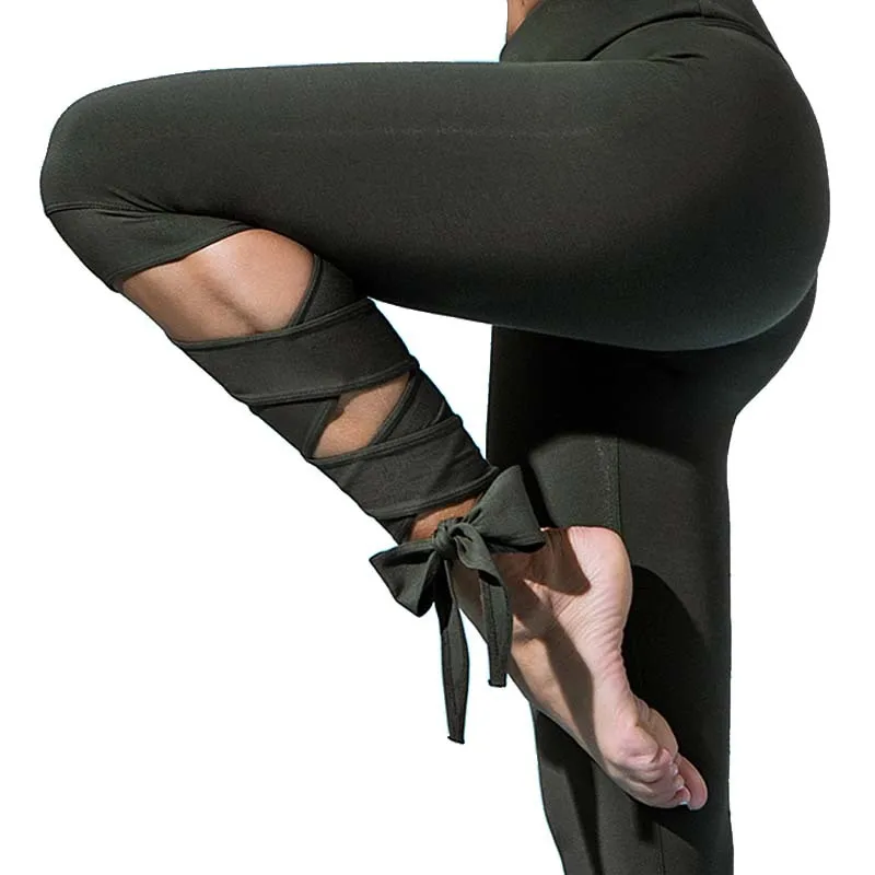 

Elegant Women Ballet Leggings Sporting High Elastic Fitness Solid Bandage Cross -Line Leggings For Women Workout Cropped Pants