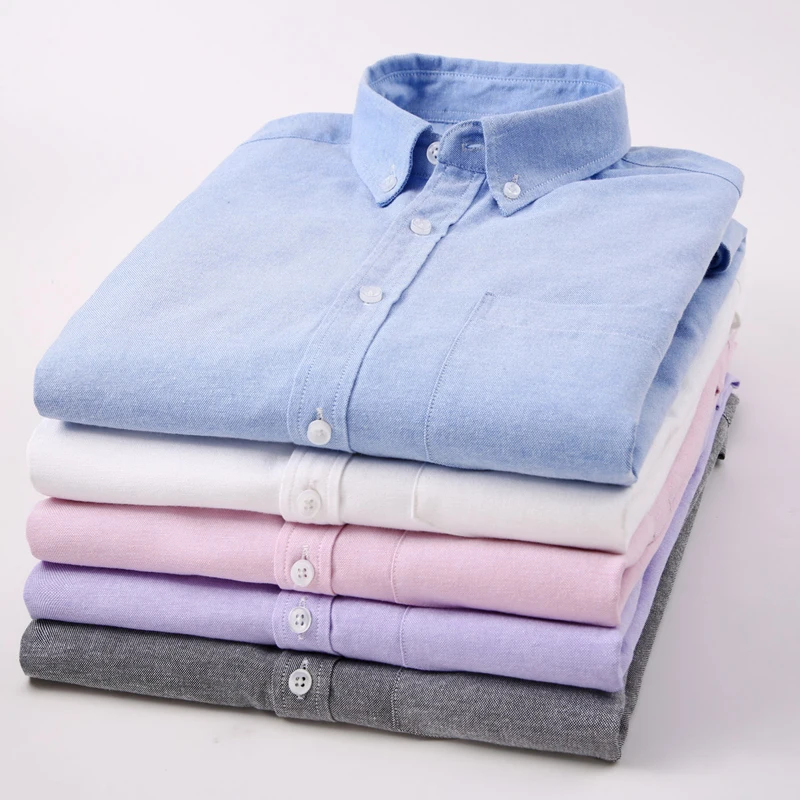 

Men's Shirts Solid Cotton Oxford Men Dress Shirts Casual Slim Fit Long Sleeve Classic Contrast Male Button Down Shirt