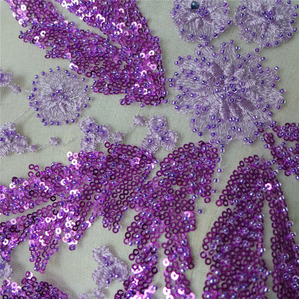 Вышитая жемчугом Кружевная аппликация с блестками темно-синего и фиолетового цвета для шитья DIY вышивка кружевная ткань для шитья