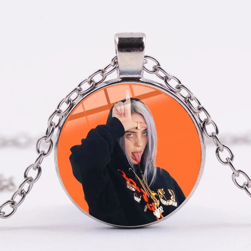 SONGDA Hot Billie Eilish, ожерелье для фанатов, модная певица, Harajuku, принт, стеклянный кабошон ручной работы, ожерелье с подвеской, металлическая цепочка в стиле панк