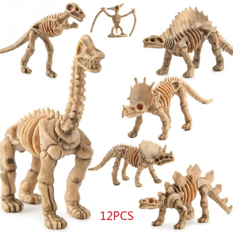 

12pcs Plastic Dinosaur Model Simulation Lifelike Skeleton Dino Figures Educational Toy Collection