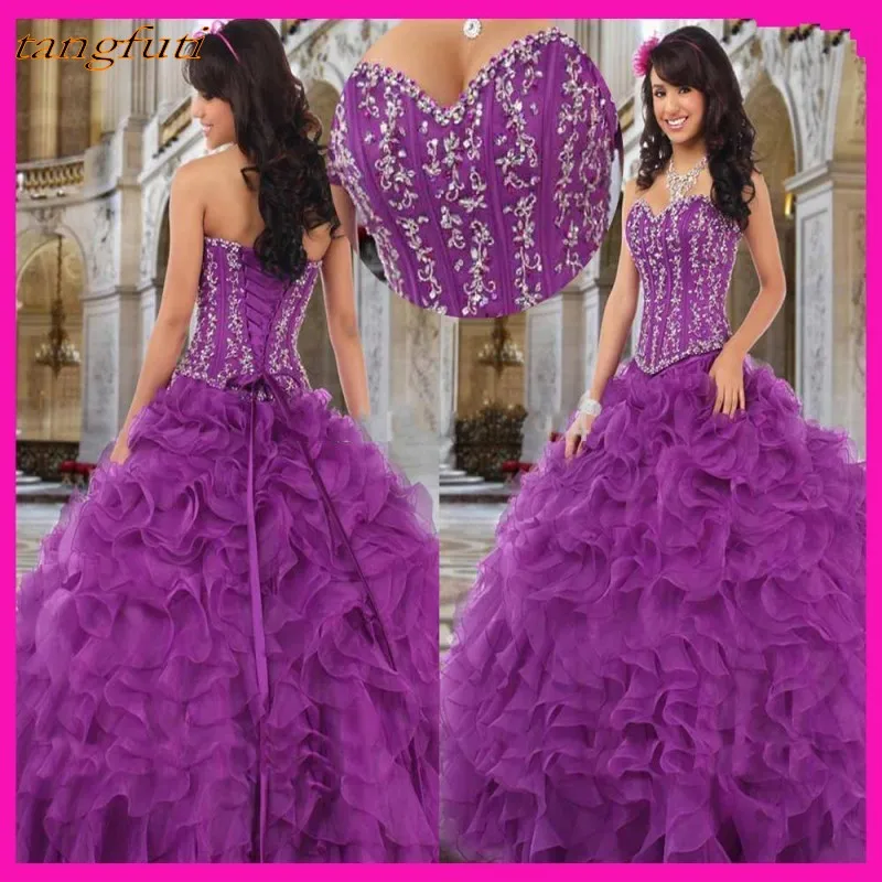 

Purple Sweetheart Quinceanera Dresses Ruffles Sweet 16 Year Princess Dresses Birthday Party For 15 Years Vestidos De 15 Anos