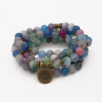 

8mm Natural Smooth Colorful Onyx Bracelet 108 Mala Hand String Trendy Women's Chakra Jewelry Yoga Healing Bracelet Wholesale