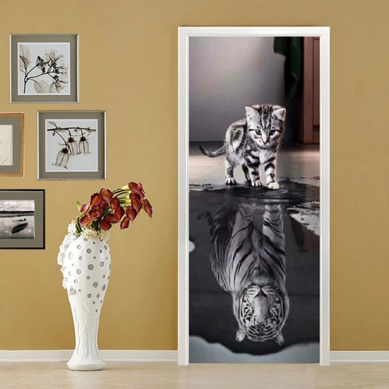 

3d Originality Door Sticker Waterproof Since Paste Paper Decoration Bedroom A Living Room Wall Sticker Cat Tiger Sticker