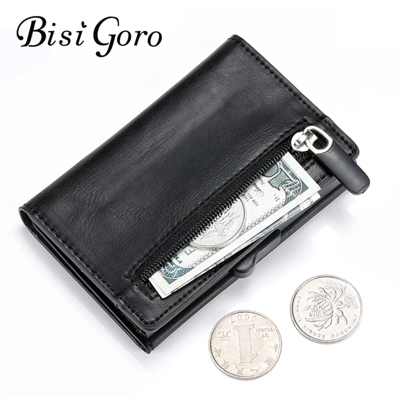 

BISI GORO 2019 RFID Credit Card Holder Simple Card Case Single Box Smart 2019 New Arrival RFID Coin Purse Carbon Fiber Wallet