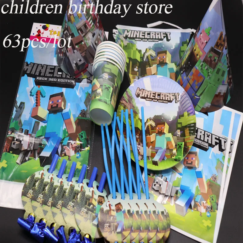 63pcs Lot Minecraft Party Set Kids Birthday Party Decorations Minecraft Theme Disposable Tableware Minecraft Plates Cups Straws Buy At The Price Of 21 24 In Aliexpress Com Imall Com