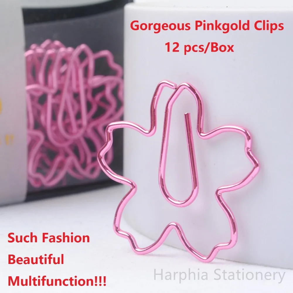 

Harphia Fashion Paper Clips Pink Golden Gorgeous Sakura Blossom Sharp Accessories for Notebook Organizer Planner Inside paper