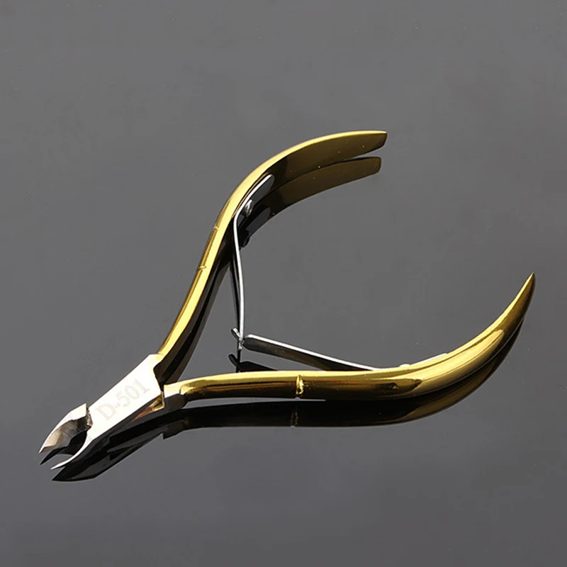 Gold Color Double Spring Stainless Steel Cuticle Scissors Pedicure