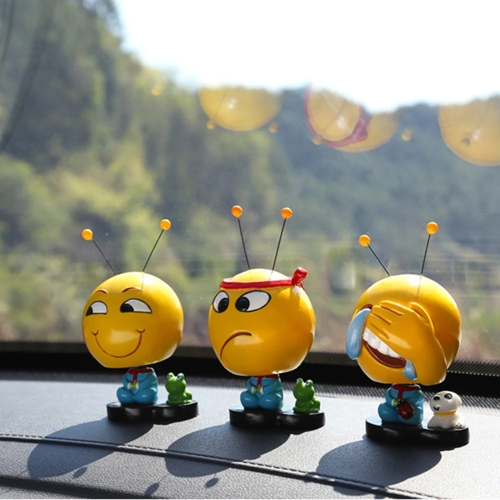 

Tancredy Car Ornaments Nod Antenna Doll Cute Cartoon Expression Auto Shaking Head Toys Funny Emoji Lovely Car Dashboard Decor
