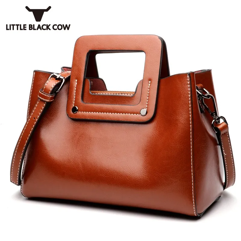 

New Design European Tote Bags Women Fashion Sling Bag Oil Wax Cow Leather Shoulder Bag Female Vintage Large Crossbody Womens Hot