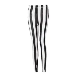 Для женщин Повседневные штаны для мужчин Высокая Талия Фитнес Леггинсы для женщин обтягивающие брюки скинни в полоску черный, белый цвет
