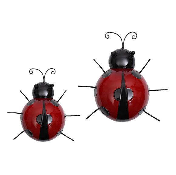 Metal Garden Wall Art Decorative Set of 2 Cute Ladybugs Wall Sculptures Ladybird Decor Figure 10cm 16cm