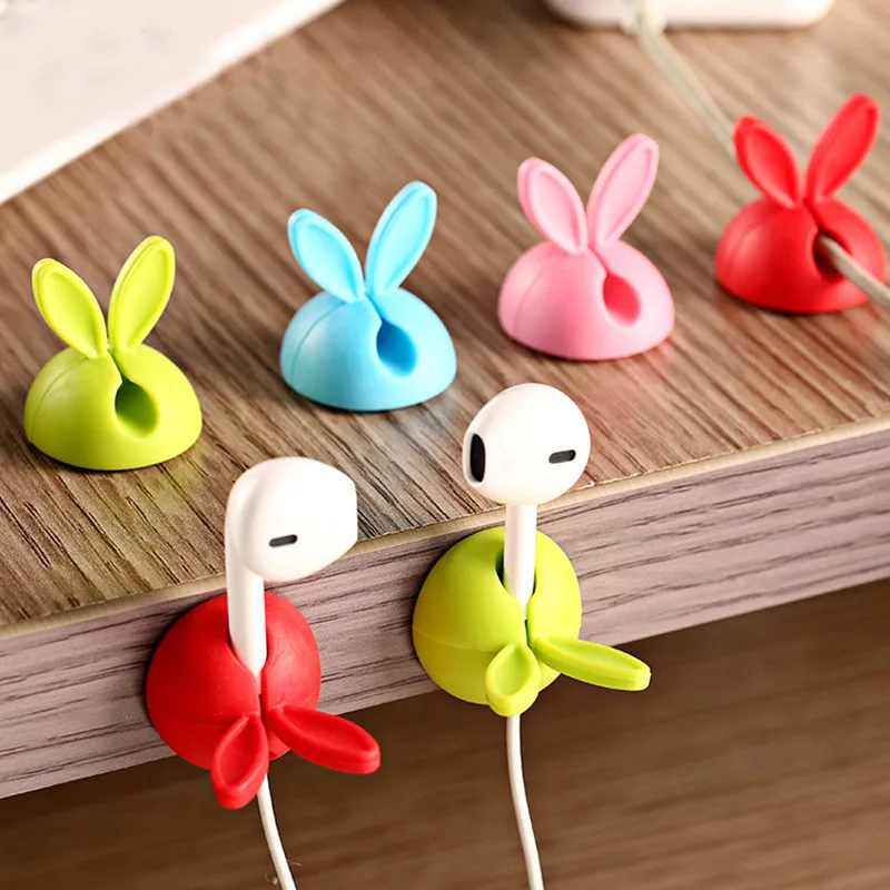 

4PCS Winder Wrap Cord Cable Storage Desk Set Rabbit Shaped Wire Clip Organizer Space Saving Desk Accessories Office Supplies