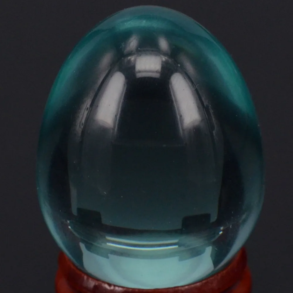 34x44MM Nice Ocean Blue Obsidian Sphere Egg Chakra Healing Reiki Carving Crafts Minerals W/Stand