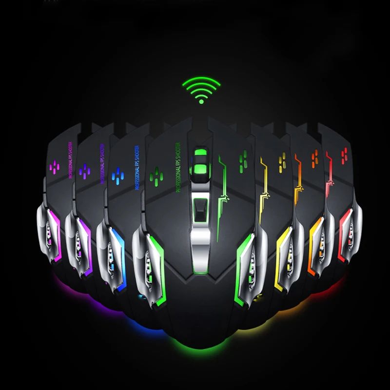 

KuWfi Gaming Mouse 1600DPI 6 Button 7 color Backlight LED Optical Rechargeable Wireless Mouse Silent Button