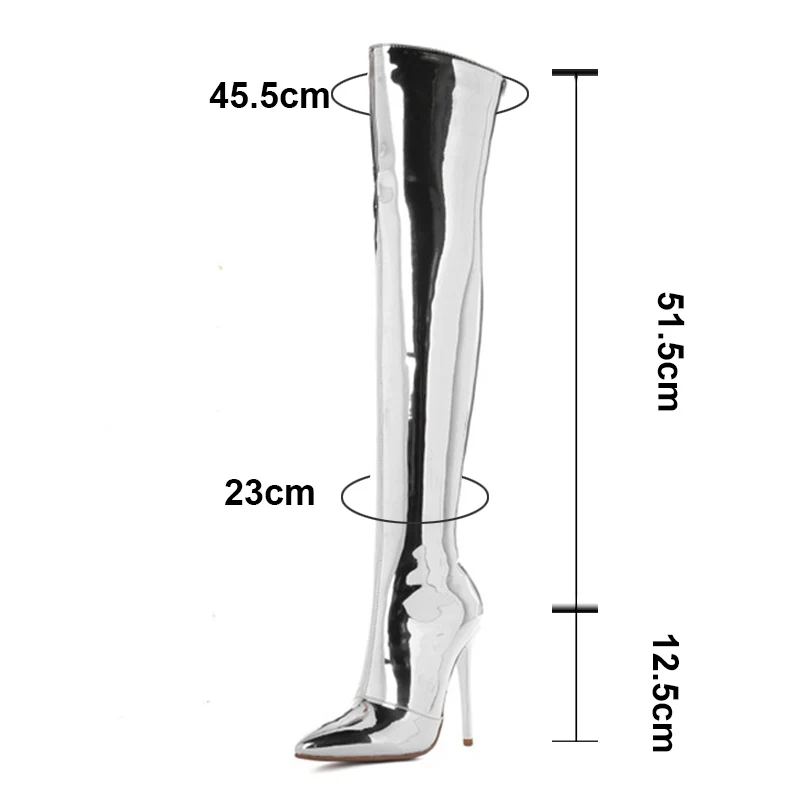 Сапоги выше колена из лакированной кожи пикантные женские сапоги до бедра с острым носком Теплые зимние женские сапоги на тонком высоком каблуке WB-1403