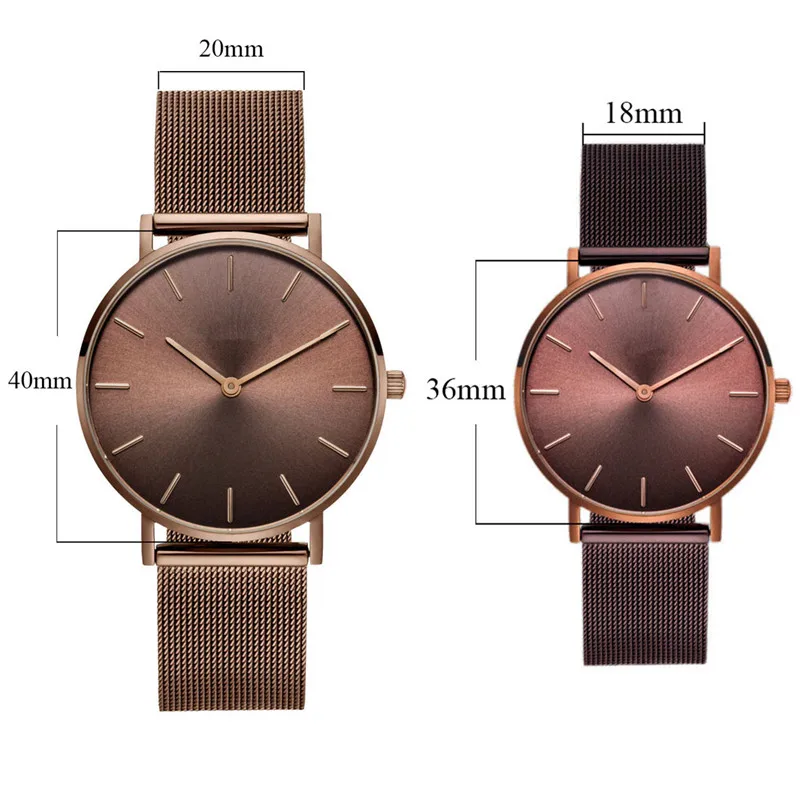 Billige Mavis Hare 36mm Schokolade 40mm Kaffee Mesh Frau Uhren Kaffee zifferblatt Armbanduhr mit Edelstahl Mesh Armband Bands 2 größe