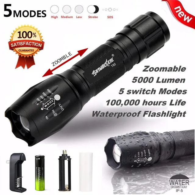 G700 X800 5Modes Flashlight Led Torch Tactical Zoom Super Bright Waterproofing Wide Beam Super