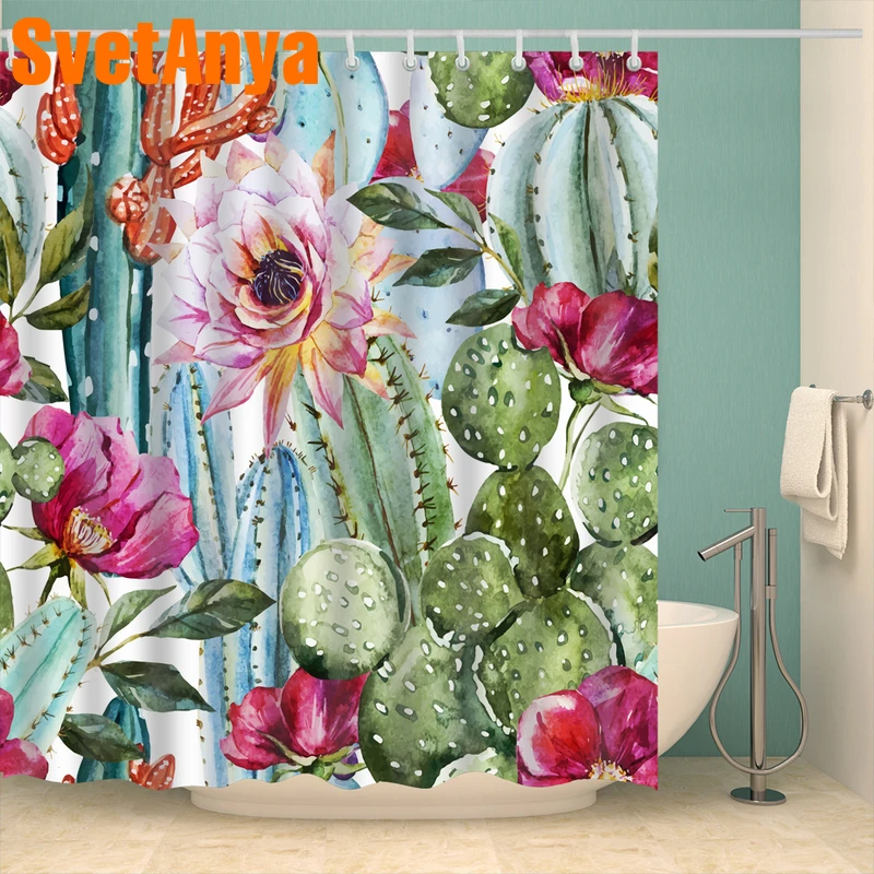 

Floral Pastoral Leaves Style Curtains Waterproof Bathroom Curtains Polyester 180x180cm Decoration Toilet With Hooks