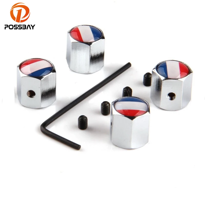 

POSSBAY France Flag Theftproof Car Tire Valve Caps Stainless Steel Car Wheel Tire Valves Tyre Stem Air Caps Airtight Cover
