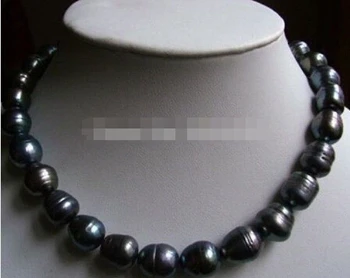 

wan 1572 Rare Classic 11-13mm natural Tahitian Black Baroque Pearl Necklace 18 "
