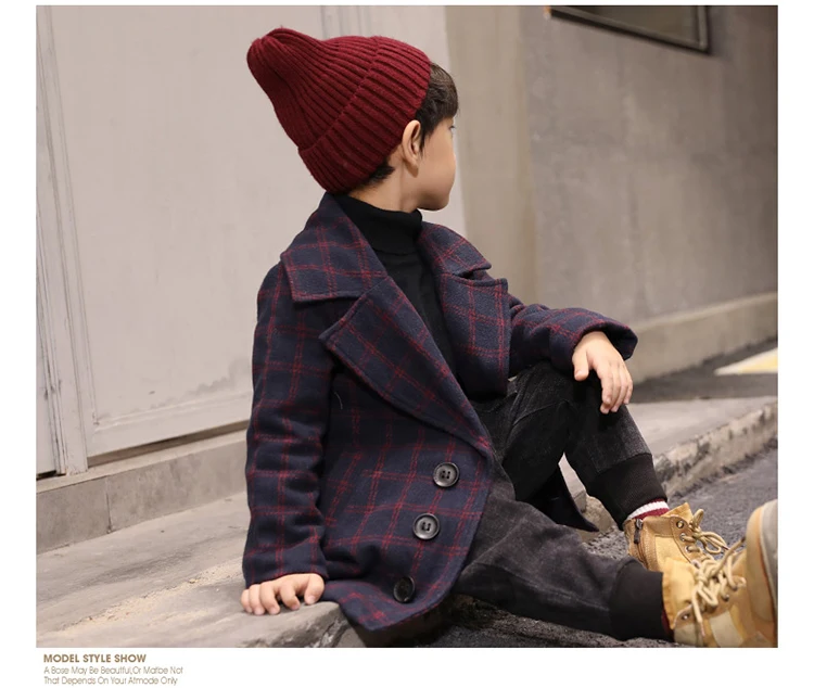 Шерстяное пальто для мальчиков; коллекция года; шерстяное пальто; детская одежда; сезон осень-зима; плотная повседневная шерстяная верхняя одежда в клетку; Тренч; куртки; X470
