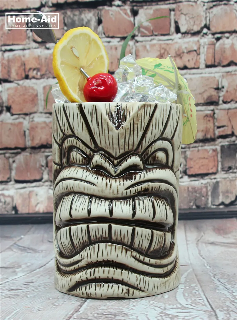 Tiki кружки, кружка для коктейлей, пива, напитков, кружка для вина, керамическая бамбуковая кружка с листьями, Tiki кружка, 450 мл, инструмент для бара