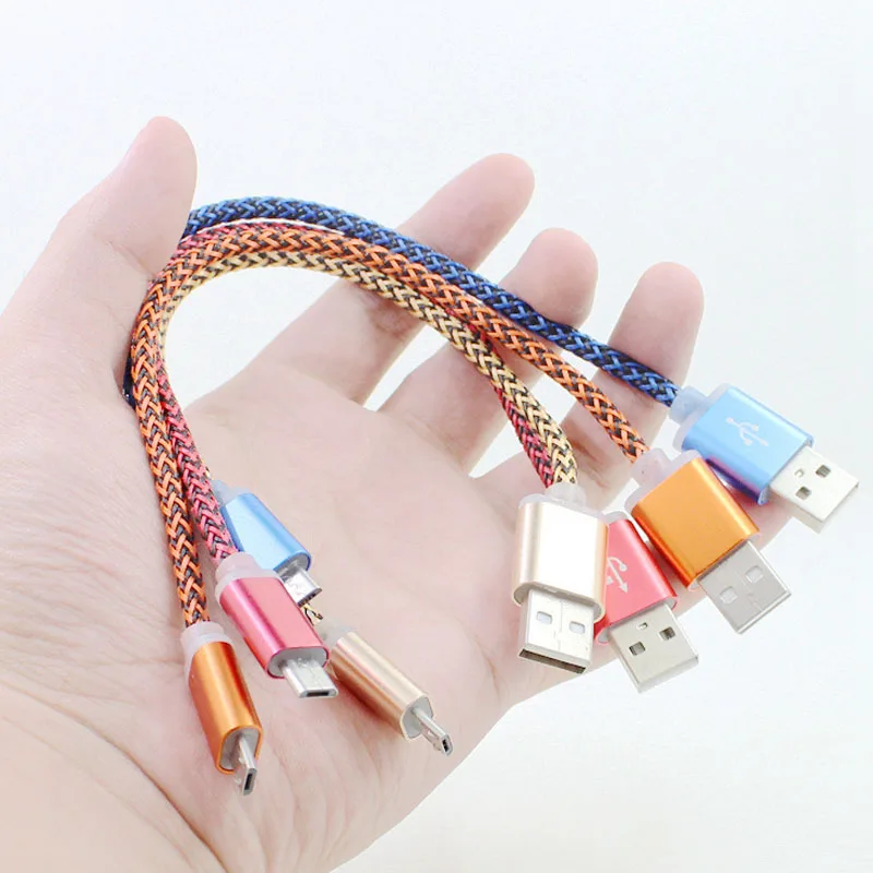 Nylon Short Micro USB Cable Fast Charging Data Mobile Phone Charger Microusb Cord 21cm Wire Charge