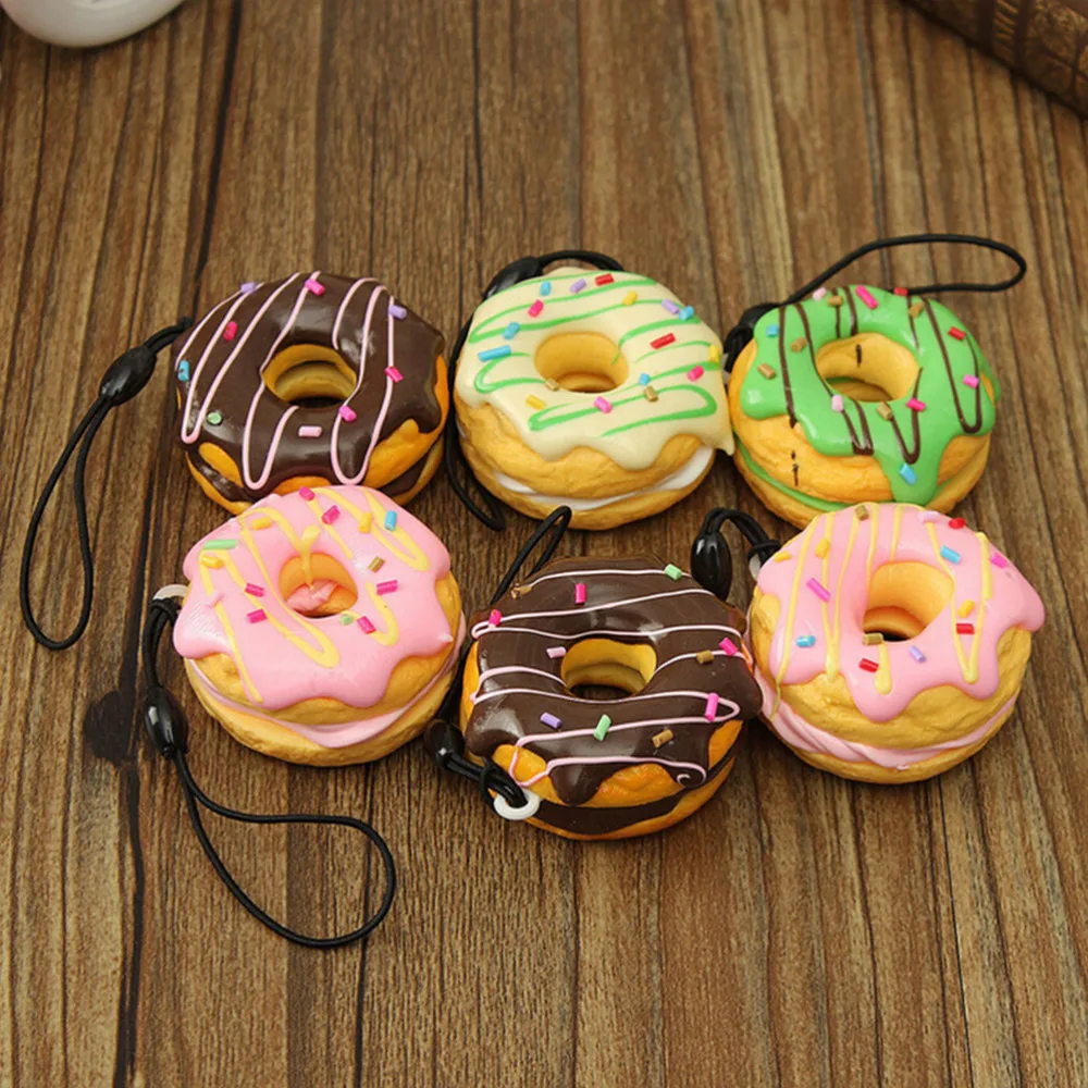 

New 2016 1PC Key Colorful Soft Kawaii Squishy Chain Straps Cute Donuts Charms Cell phone Straps Random Color Sent