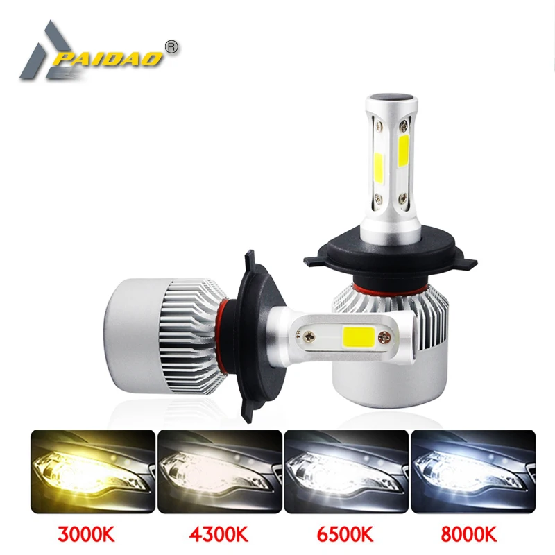 

S2 Led H4 H7 Car Headlight 4300K 6500K 8000K 8000LM 9005 9006 H11 COB Aviation aluminm 9012 Car Styling lamp 12V 72W Combo Bulbs