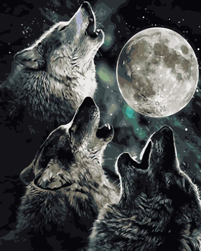 

MaHuaf-i740 Wolves howl under moon painting by numbers animal DIY oil digital paint by number kit canvas painting for home decor