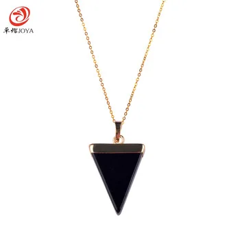 HOT Geometric Colorful Nature Stone Necklace Triangle Crystal Necklaces Pendant For Valentine