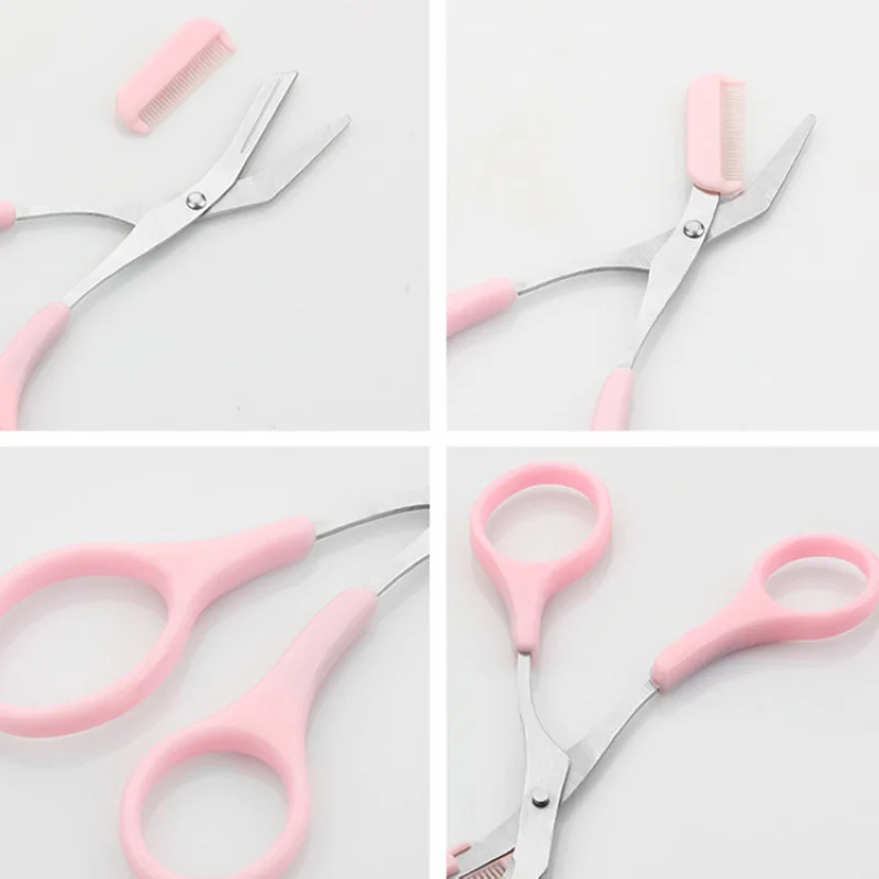 Shellhard 1pc Portable Women Eyebrow Trimmer Scissors Comb Eyelash Hair Cutter Remover For Makeup Tool