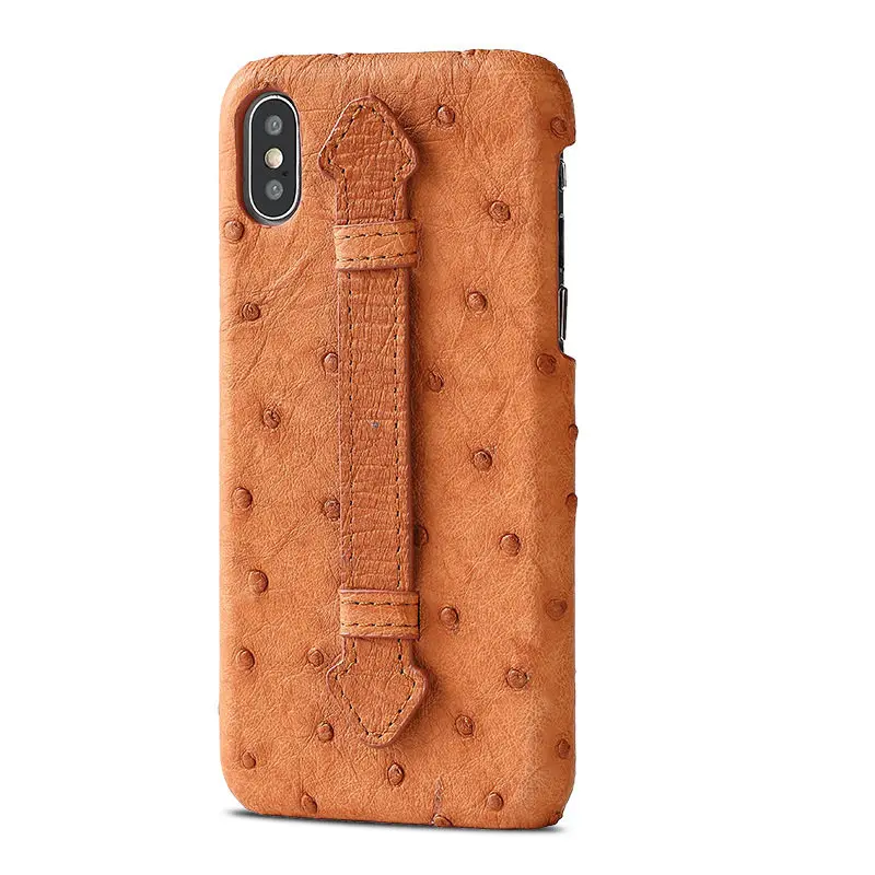 High-end класса люкс кожи страуса кронштейн, чехол для телефона для iphone 6 6s 7 8 плюс все включено прикрепляющийся к XS Max XS XR X крышка - Цвет: Light Brown